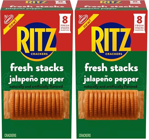 Image of RITZ Fresh Stacks Jalapeno Pepper Crackers, Travel Snacks, 11.8 oz (8 Multi Snack Packs) (Pack of 2)