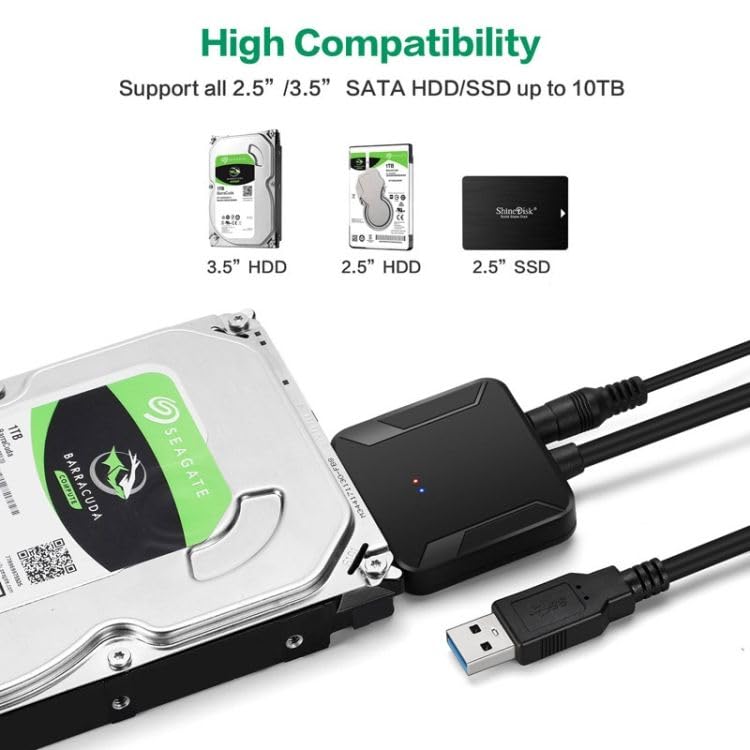 Image of FORIDA USB 3.0 to SATA III Hard Drive Adapter Cable with Power, SATA to USB Converter for 2.5 & 3.5 Inch SSD HDD, 22-Pin (7+15) with 12V /2A DC Port, Plug & Play