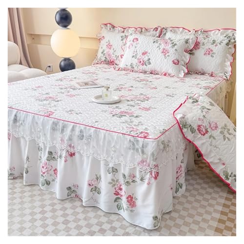 Falda de cama con volantes gruesos soluciona polvo en protector colchón 6