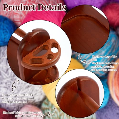 Image of Wooden Yarn Ball Holder Knitting Crochet Yarn Rack Stand with Slots Horizontal Yarn Spinner Yarn Holder Stable Yarn Ball Dispenser Wood Yarn Spinner Holder for Crochet and Knitting