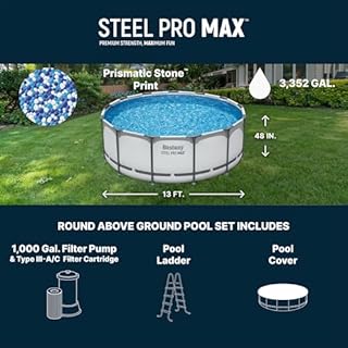 Bestway Steel Pro MAX 13' x 48" Above Ground Pool, Round Metal Frame Outdoor Swimming Pool Set with Filter Pump, Ladder, and Cover, Gray