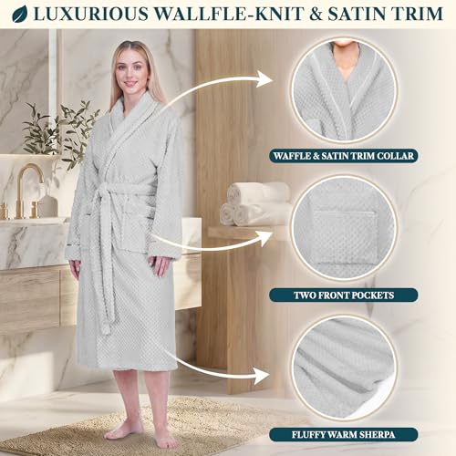 Image of PAVILIA Plush Robe for Women, Soft Fleece Long Spa Robe, Ladies Bathrobe with Pockets