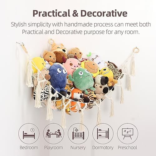 Stuffed Animal Hammock, Macrame Storage Toy Net Hanging Organizer for Kids Bedroom Corner Teddy Bear Plush Toys Holder Boho Decor, 130cm*100cm*100cm 4 51qNKcsQmPL. AC