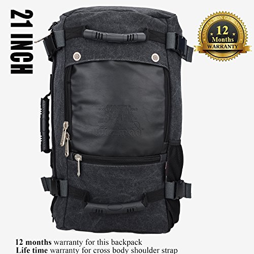 WITZMAN Men Travel Backpack Canvas Rucksack Vintage Duffel Bag 2012 (21 inch Canvas Black)