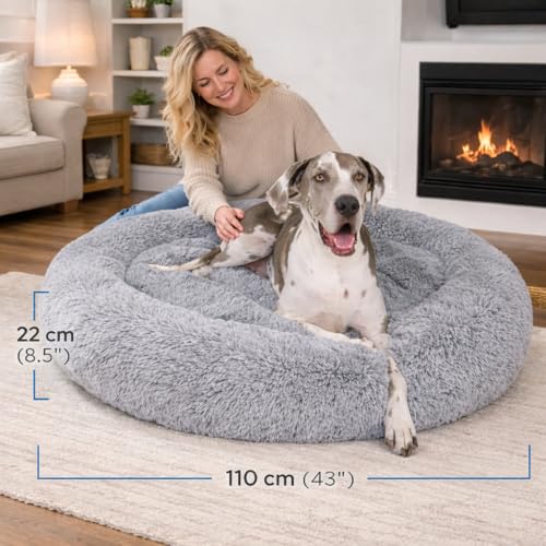 Image of ZEXSAZONE Summer Dog Calming Donut Bed for X-Large Size Dogs & Cats - 110x110x22 | Ultra-Soft Brown Color Faux Fur | Anti-Anxiety Comfy Pet Bed for Cozy Deep Sleep