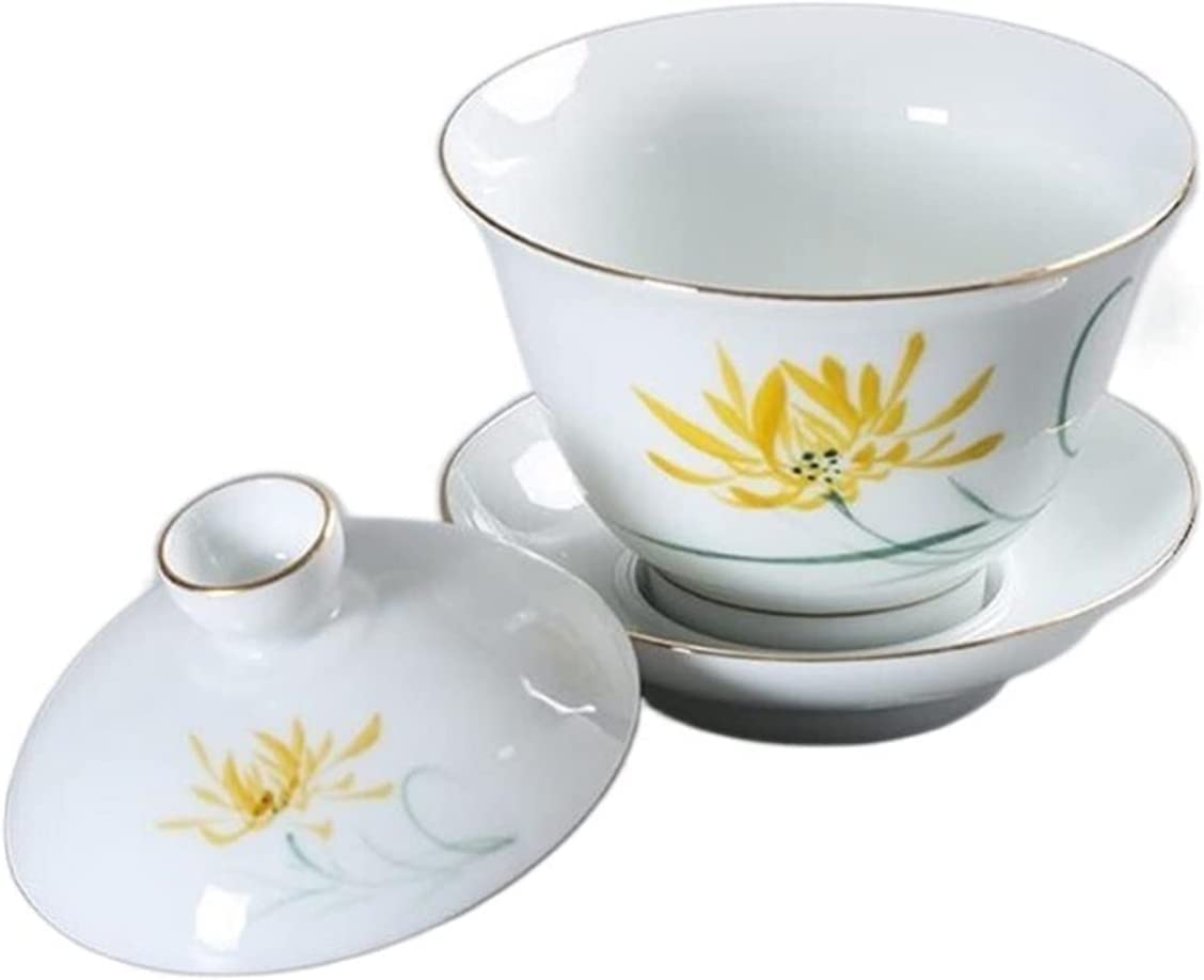 Tazze da tè, Set da tè Kung Fu, ciotola coperta, tazza, cinese retrò(M 9.4x10.4cm 200ml)