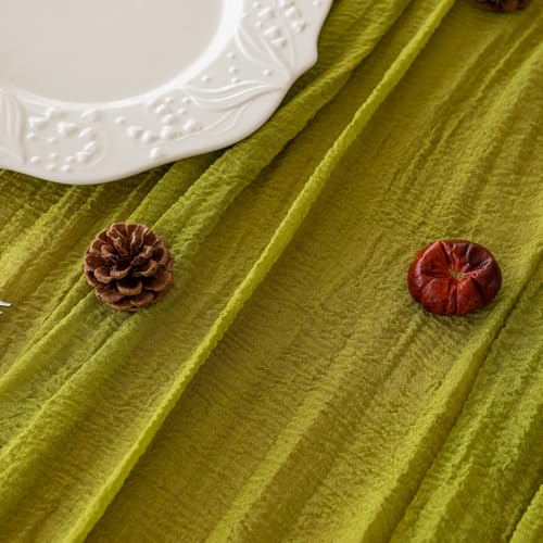 Image of Moss Green Cheesecloth Table Runner 120 Inches Fall Party Home Decorations