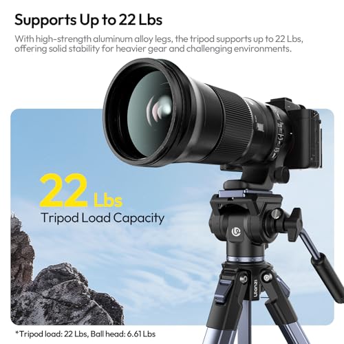 Image of ULANZI Ombra Video Ⅱ Camera Tripod with Fluid Head, 61.5 inch Travel Tripod with 360 Rotated Arca Quick Release Plate, Portable Stand for Phone Camera Vlogging Video Shooting with Carry Bag Phone Clamp