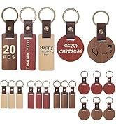 20PCS Leather Keychain Blanks Wooden Laser Engraving Blank, Customized Keychain Supplies, Unfinis...