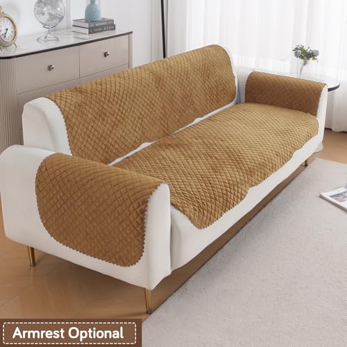 Image of HOKIPO Quilted Sofa Cover for 3 Seater for Seat & Back, 'Quilt Classic' Golden (IN-927-GLD*2)