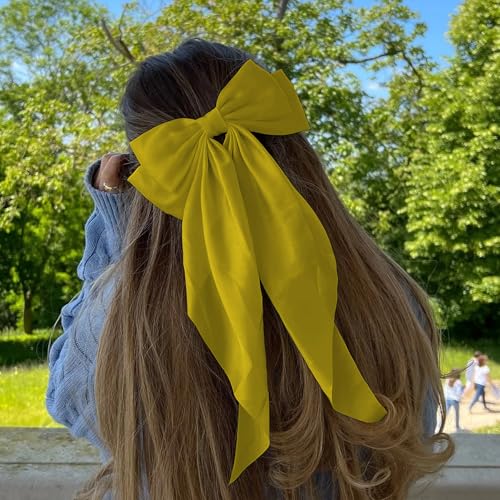 Lazos grandes para cabello de mujer, lazos amarillos miniatura 3