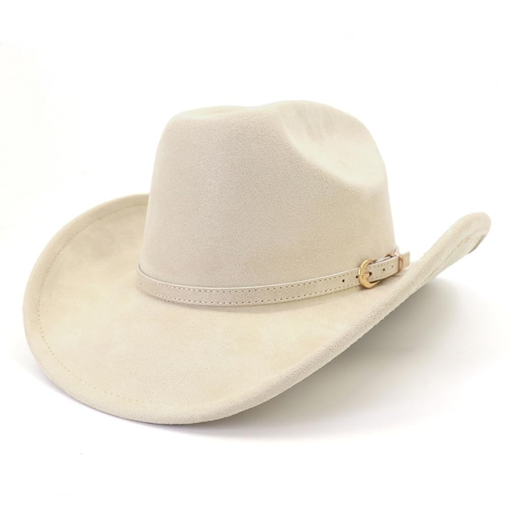 JOTDEW Cowboy Hat Cowgirl Hat Men's & Women's Wide Brim Felt Fedora Hat with Buckle Belt Western Cowboy Hat TS C181 Beige
