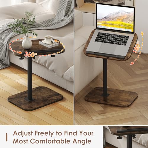 Image of Sofa Couch Arm Table Tv Tray Small Bed Stand C Shaped Side End Tables for Living Room, Bedroom, Bedside Rustic