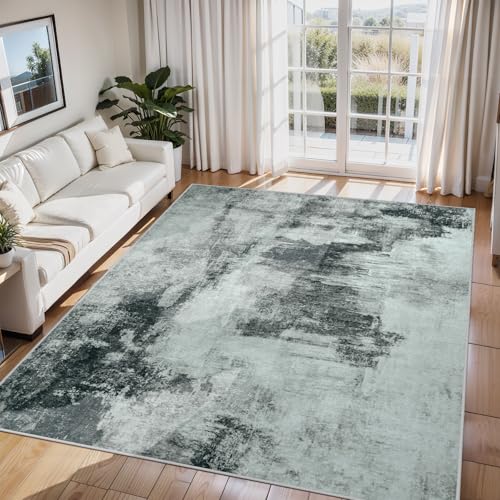 6x9 Area Rugs for Living Room Rug Washable: Abstract Rug for Dining Room Bedroom Carpet Non Slip 6 by 9 Indoor Modern Nursery Home Office Black White