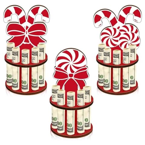 clothmile 3 Pcs Wooden Christmas Money Holder for Cash Gift with 10 Holes Candy Color Money Holder for Placing Money Red and White Money Holder Xmas Table Decorations Cover
