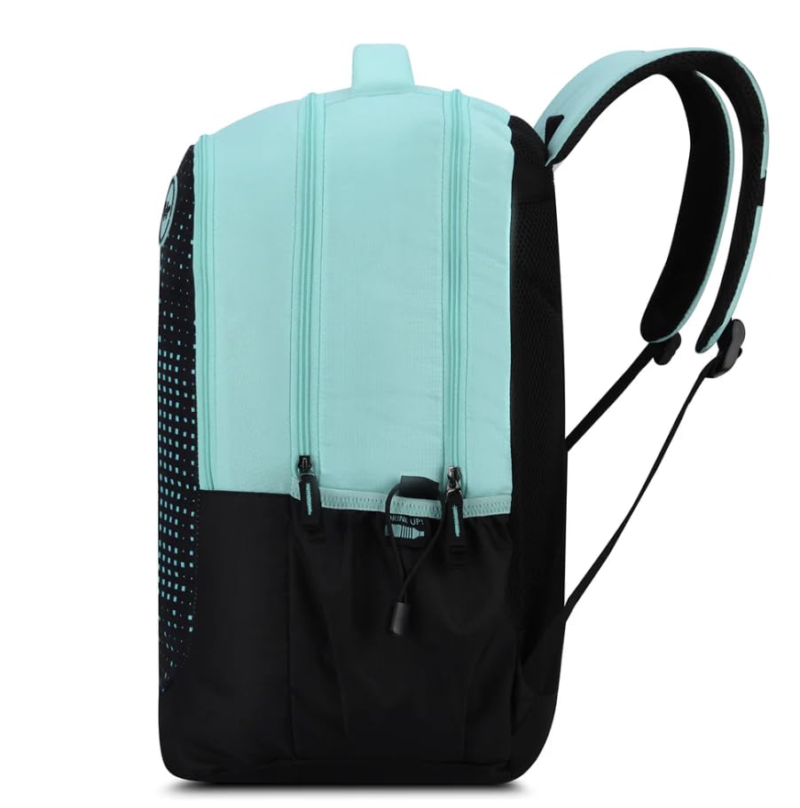 Image of Skybags Klan Plus V2 3 Compartment Backpack, Mint Blue And Black, Digital Pattern Design