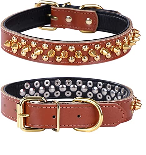 haoyueer Spiked Studded Dog Collar, Genuine Leather Dog Collar