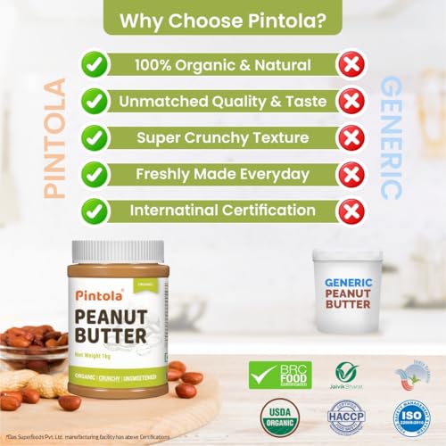 Image of Pintola Combo - Organic Peanut Butter Crunchy 350g + Rice Cake Multigrain Salted 130g, 100% Pure Roasted Peanuts butter, Unsweetened and Crunchy Protein Spread Nut Butter With Organic Rice Cakes