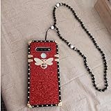 KADSONG for LG K51 Phone Case Cover Luxury Bling Glitter Sparkle Cute Heavy Duty Gold Corner Soft Shockroof with Crystal Strap - red