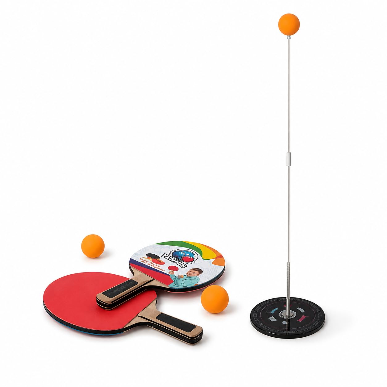 Rebound Table Tennis Trainer Set for Kids & Adults, Adjustable Ping Pong Practice Trainer with 2 Wooden Rackets, 2 Balls, Heavy Base for Indoor & Outdoor Solo Training-picture-10
