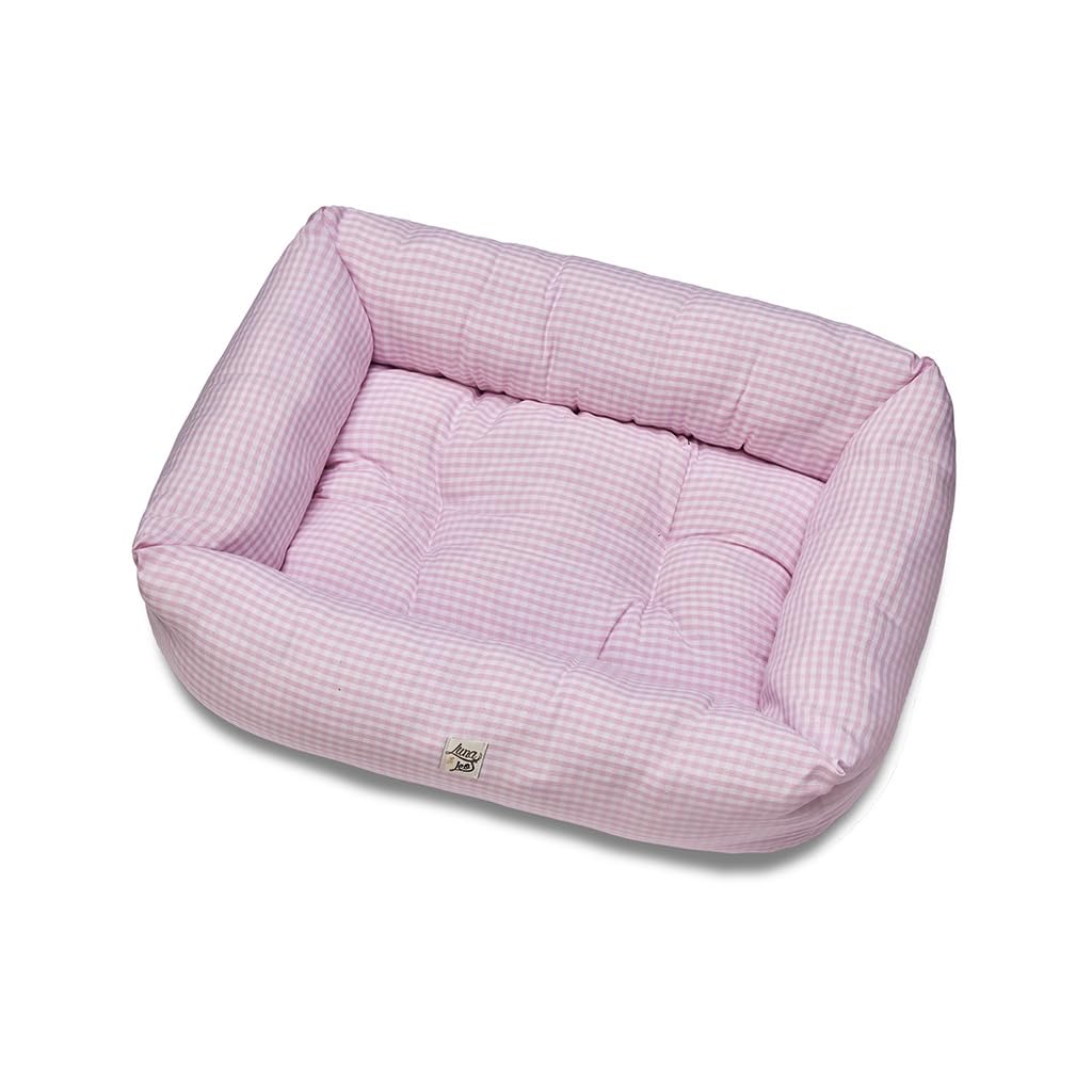 Leo e Luna Divanetto per Cani e Gatti – Cuccia Sfoderabile in Cotone 100% – Fantasia Vichy Rosa – Morbido, Lavabile e Resistente – Taglie da S a XL – Made in Italy (S)