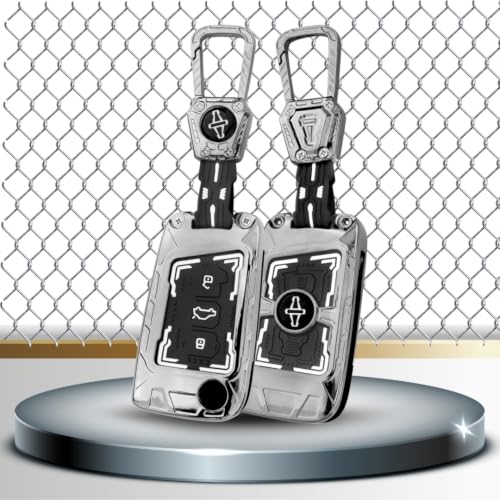 Image of Keycept Key Cover for Skoda and Volkswagen - Kushaq | Octavia | Kodiaq | Superb | Slavia | Passat | Taigun | Tiguan | Virtus | T ROC 3 Button flip Key with Keychain (Metal Armor)