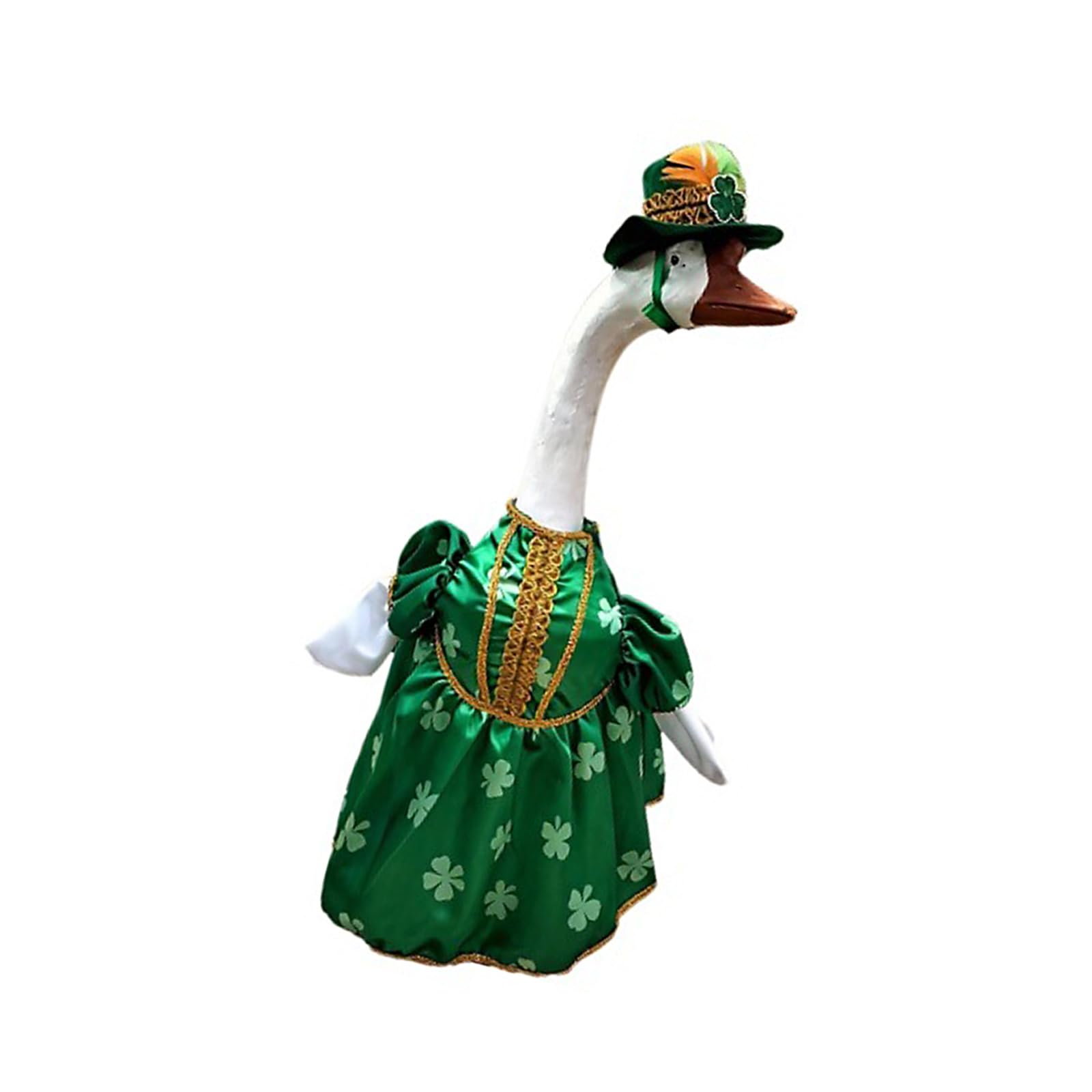 Tsophreniq Porch Geese Costume with Hat Leaves Patterned Geese Outfit Machine Washable for Porch Animal Statue Holiday Decoration Irish Trifolium Waterfowl Costume