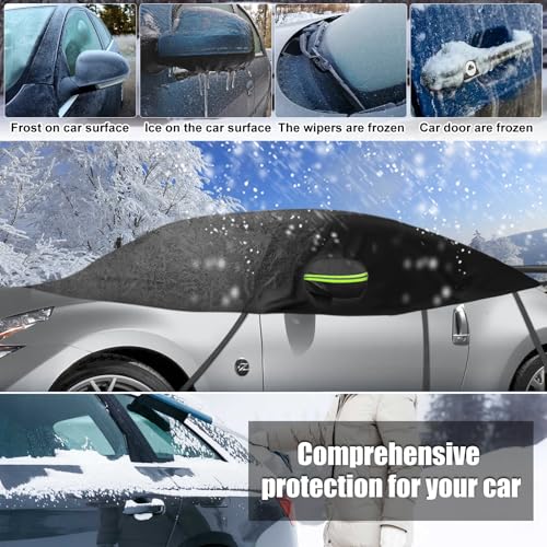 Image of Half Car Cover Compatible with Nissan Z 350Z 370Z 2003-2025, All Weather Protection with Side Mirror Cover, Waterproof Top Roof Protector for Snow Ice Hail Rain Sun Protection