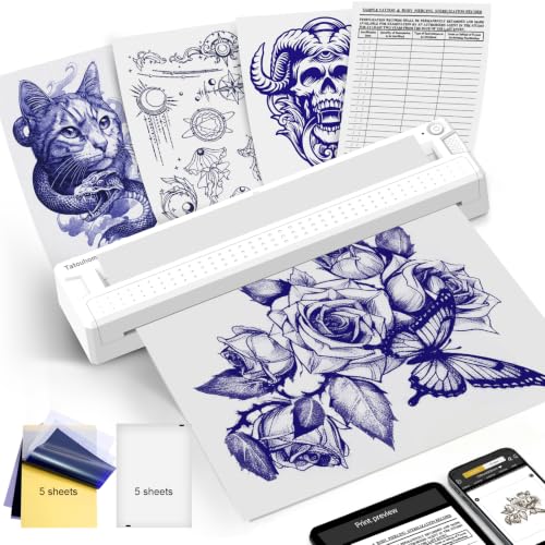 Image of Thermal Tattoo Stencil Printer Machine Bluetooth Portable Wireless | 2-IN-1 Tattoo Transfer Printer for Stencils & Paperwork, Rechargeable Bluetooth Design for Tattoo Artists & Beginners