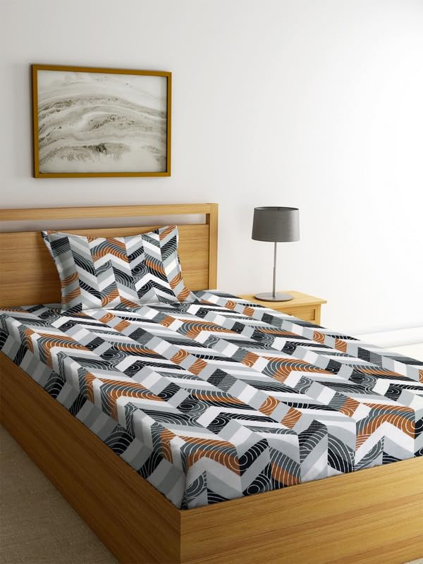 Premium Glace Cotton 180 TC Flat Single Bedsheets for Summer Breathable | Wrinklefree (Size-60 X 90 Inch) with 1 Pillow Covers (Size-17 X 27 Inches, White Black)