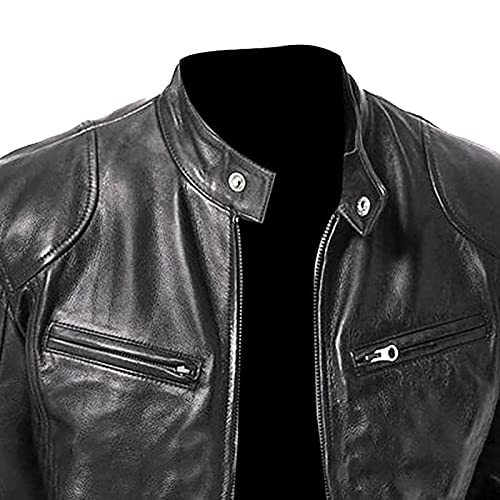Ymosrh Men's Leather Jackets Stand Collar Jacket Motorcycle Pu Faux Jacket Winter Outwear Coat Jacket, S-4XL2