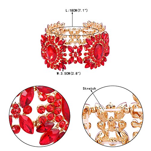 EVER FAITH Women's Austrian Crystal Bridal Flower Elastic Stretch Bracelet4
