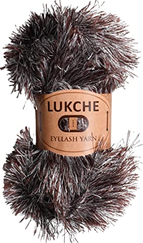 Image of Eyelash Fun Fur Yarn Premium 100% Polyester 164 Yds (150 Mt), 3.53 Oz (100 Gr) Colorful Crochet Yarn Dıy Hand Knitting (Brown White, 3 Skein)