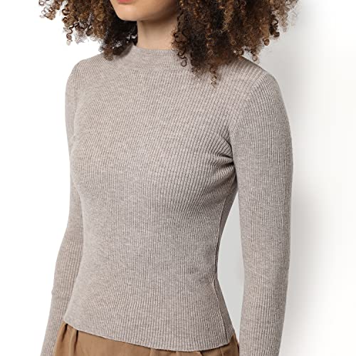 Image of PINACOLADA Women Greige Ribbed Regular Fit Sweater For Winter Wear | Round Neck | Full Sleeve | Woolen Sweater | Casual Jacket For Woman & Girl | Western Stylish Jacket For Women