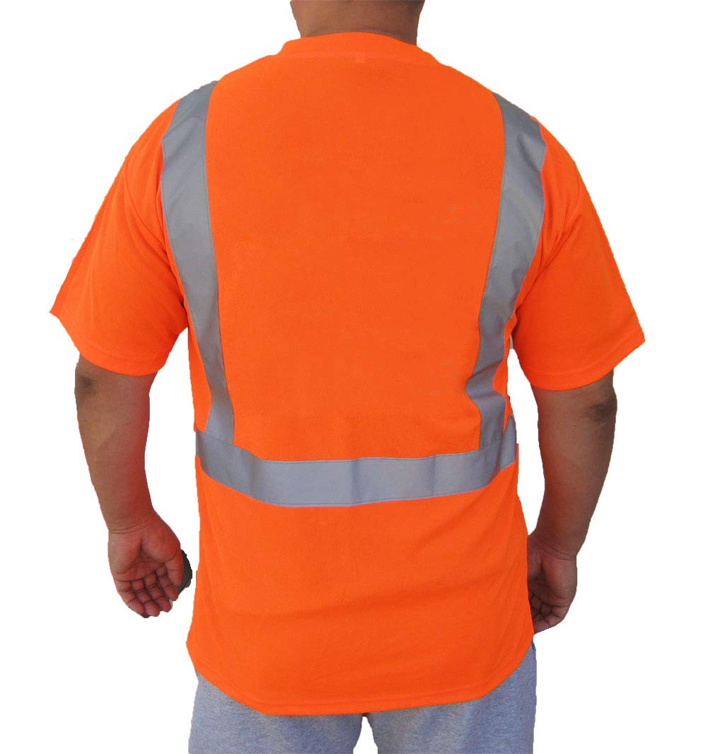 3C Products ST2000, ANSI/ISEA Class 2, Men’s High Vis Short Sleeve Safety T-Shirt, Jersey Mesh, Reflective, Neon Orange,L