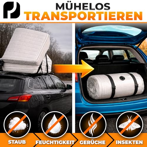 PACKDUDE Vakuumbeutel für Matratzen bis 200x100cm (Beutelgröße: 240x130cm) I Matratzen Vakuumbeutel für Schaumstoff-, Gel- & Latexmatratzen I Mattress Vacuum Bag I Vakuumbeutel Matratze vakuumieren
