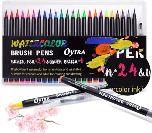 Image of Oytra Brush Pen Set Of 24 Shades For Calligraphy Water Color Art Supplies Sketch Pens For Painting Coloring Journaling Drawing For Artists Professionals Adults, Multicolor
