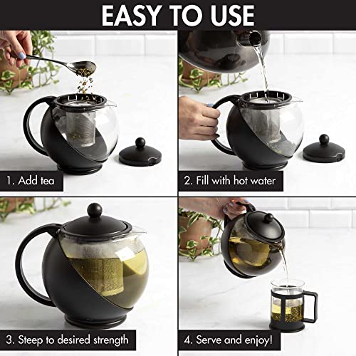 Image of Primula Half Moon Teapot Set with 4 Tea Cups, Removable Stainless Steel Filter and Infuser, Glass Tea Maker, Filter, Dishwasher Safe, 40-Ounce, Tea Gift Set,Tea Set for Service of 4 Adults (Pack of 6)