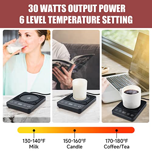 Image of Mug Warmer - Electric Coffee Mug Warmer for Desk with Temperature Display | Coffee Cup Warmer Auto Shut Off,Smart 6-Temperature Control, Coffee Accessories for Coffee Lovers, Black
