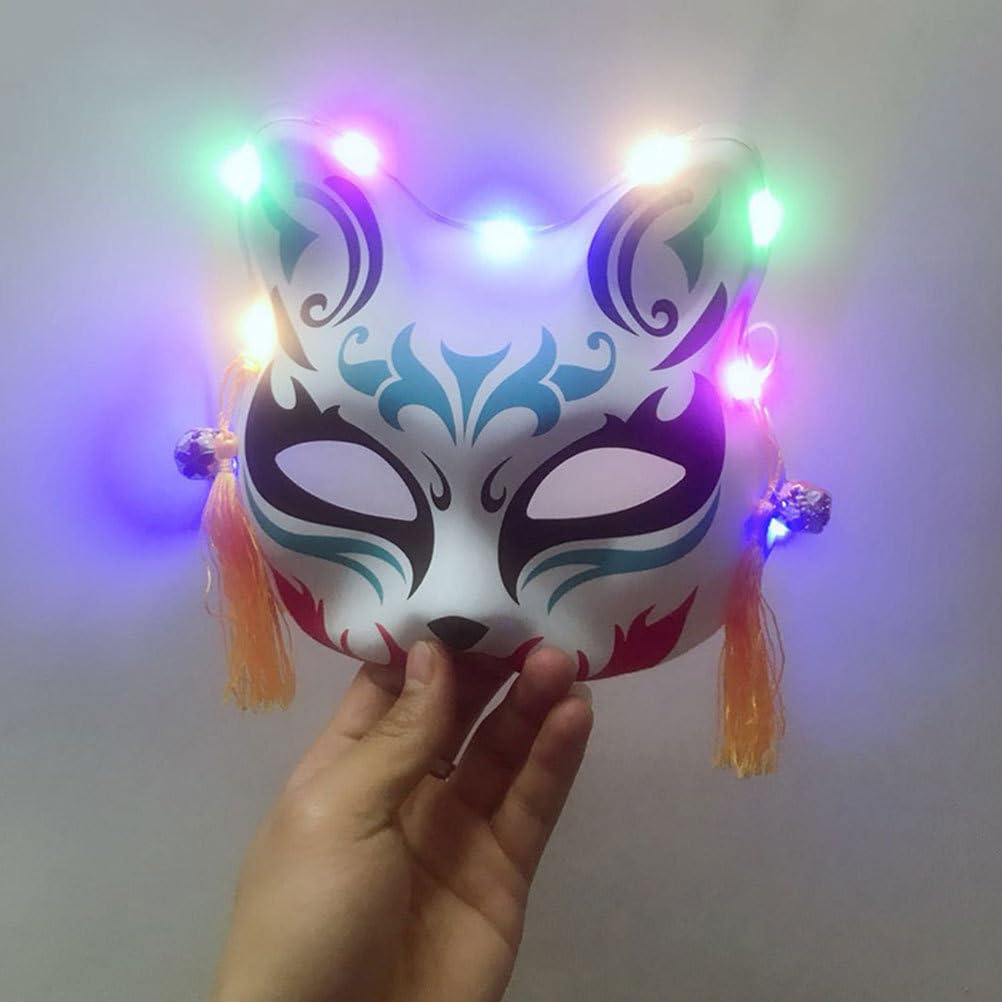 Tomaibaby Fox Cosplay Mask Japanese Style Kabuki Kitsune Costume Masks Light Up Half Face Masquerade Venetian Mask for Masquerade Halloween Party - Image 2
