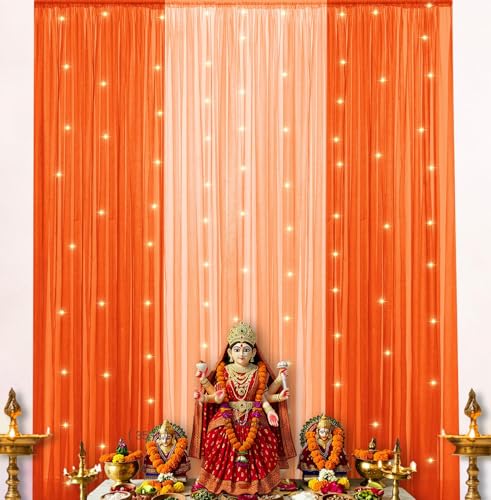 Image of SpecialYou Diwali Decoration for Home with Deepawali Decorations Backdrop Peach & Orange Curtains, Deepavali Decoration Items for Festive Decor, Diwali Decorations Setup- 7pcs
