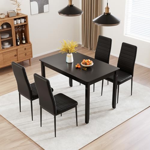 RELAX4LIFE Lot de 4 Chaise Salle à Manger en Simili Cuir, Chaise Cuisine sans Accoudoirs avec Dossier Haut Rembourrée, Pieds Métalliques, pour Cuisine,...