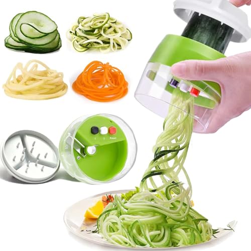 Cortador de Verdura, 1Pcs Rallador de Verduras 4 en 1, Espiralizador Vegetal, Cortador Espiral Hacer Espaguetis de Calabacin, Zanahorias, Pepinos y Patatas
