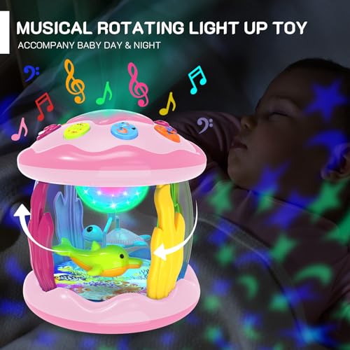 Image of Baby Toys 6-12 Months - Musical Light Up Rotating Toys, Pink Ocean Projector for Infant 9-12-18 Month, Learning Visual & Hearing & Crawling Skill, Birthday Gifts for Toddler Boys Girls 1 2 3 Years Old