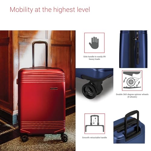 Bugatti Nashville Collection 24 Inch Hard Shell Luggage for Airplanes, Mid Size Hardside Expandable Suitcase with 360-Degree Spinner Wheels, Retractable Handle, Navy3