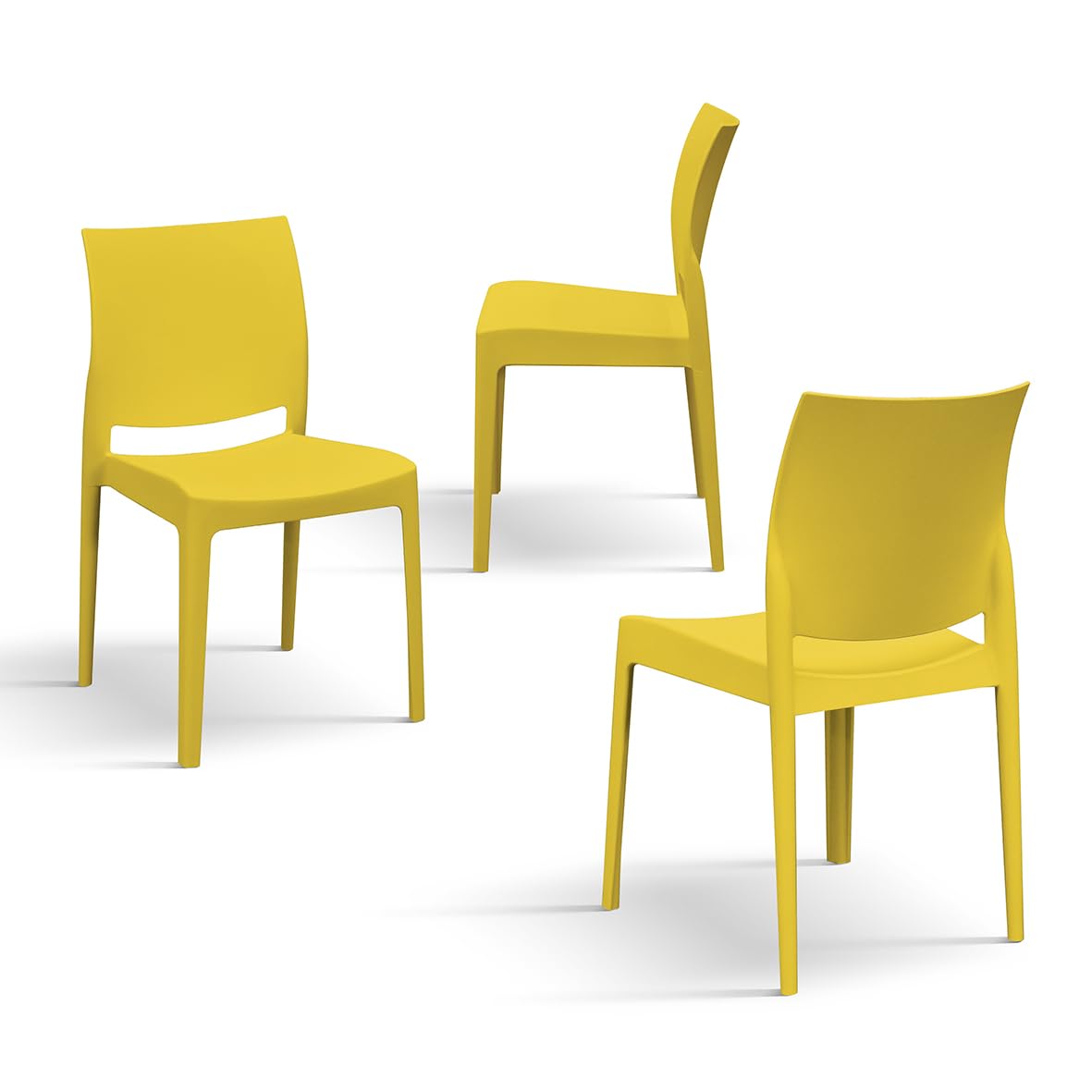 PAZZO DESIGN Chaise Alberto, Ensemble de 4 chaises, Jaune Moutarde, Polypropylène, Empilable - id_2026