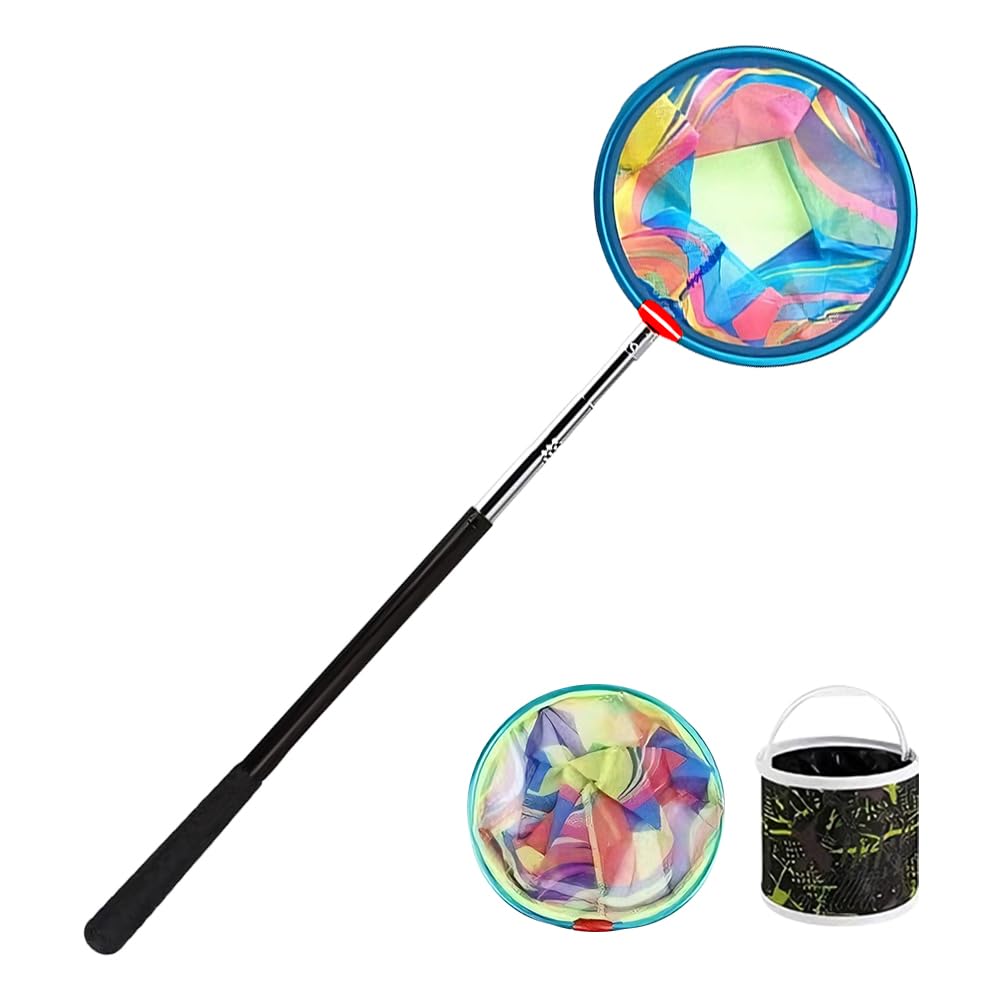 Filet Papillon, 41 cm à 148 cm Épuisette Télescopique Enfant, Epuisette Peche avec Manche Télescopique, Secchio Pieghevole pour Les Insectes, La Pêche, La Piscine, Le Jardin, La Plage