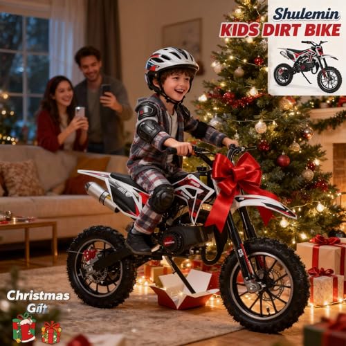 Image of 50cc Dirt Bike Gas Powered, 2-Stroke Kids Mini Bike Motorcycle Off Road Motocross Children Pocket Motorbike with Front Rear Disc Brakes Pull Start Ideal Holiday Birthday Gift for Kids 8-14 Black