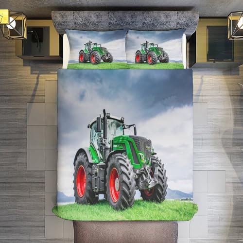 Housse de couette polyester 220x240cm avec taies d'oreiller thème tracteur 3D - 3