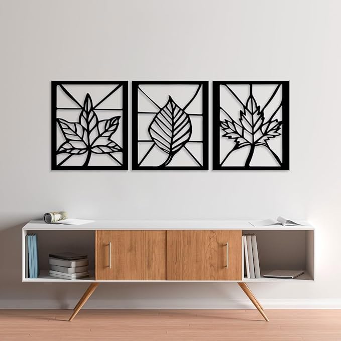 S2M CRAFTS Modern Leaf Wall Art Set of 3 – Minimalist Black Botanical Decor Panels for Living Room, Bedroom, or Office, size 12 Inches-image-22